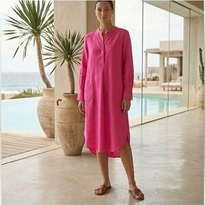 H&M Hot Pink Lyocell Blend V-Neck Kaftan Tunic Resort Dress Size Small
